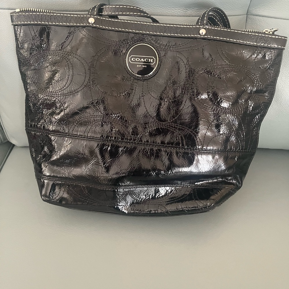 Coach Black Leather show use inside needs cleaning Looks New no marks /scratch
